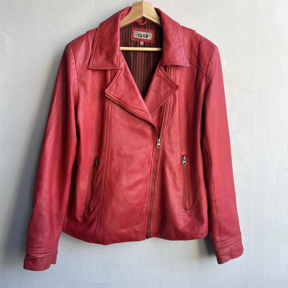 Vintage Gogi Women's Size 2XL XXL Red Genuine Leather Motorcycle Jacket Coat